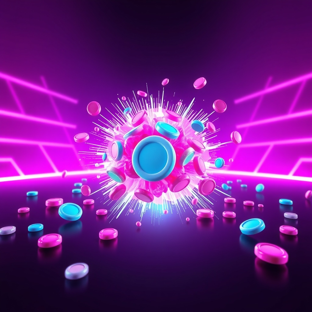 Candy chips bursting in magenta glow
