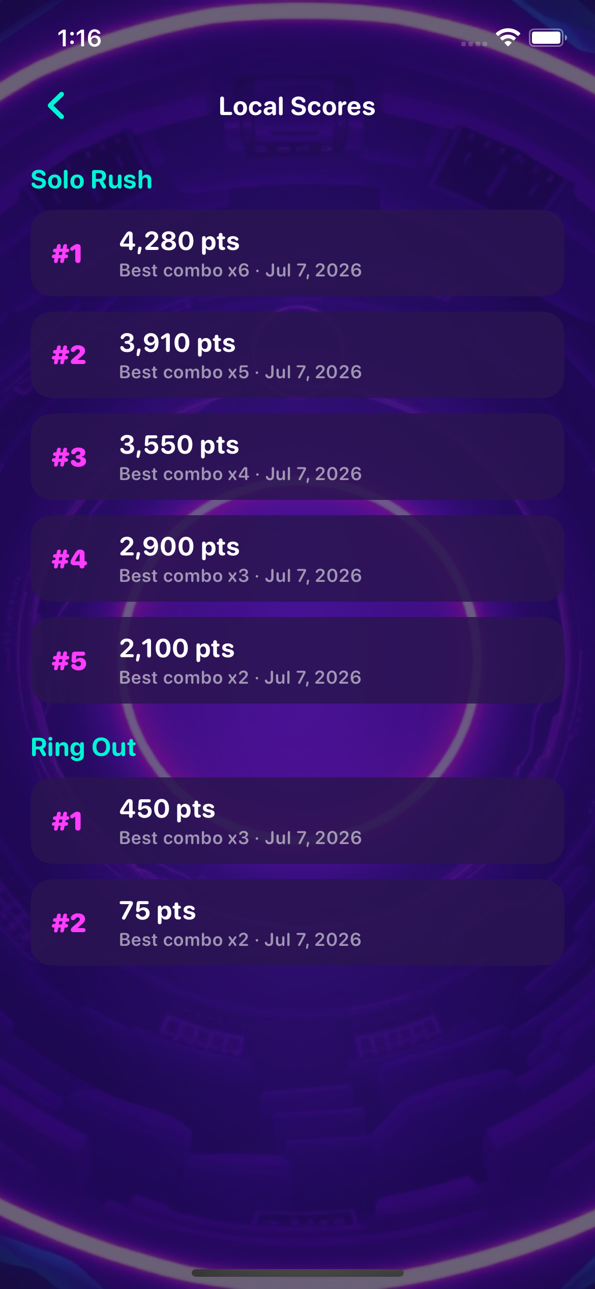 Local scores leaderboard